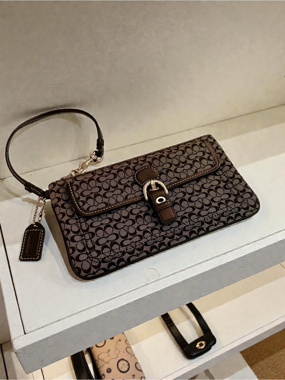 Coach Gray and Black Signature Jacquard Wristlet